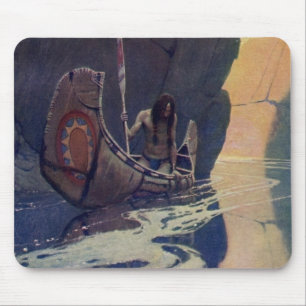 Mousepad Canoa Indígena Vintage Remando ao Sol Clássico