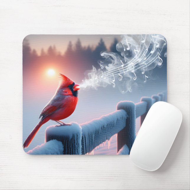 Mousepad Cantando Cardeal Em Uma Cerca De Inverno (Com mouse)