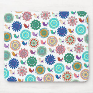 Mousepad Cantando Pássaro e Mandala - Padrão de Arte Folk
