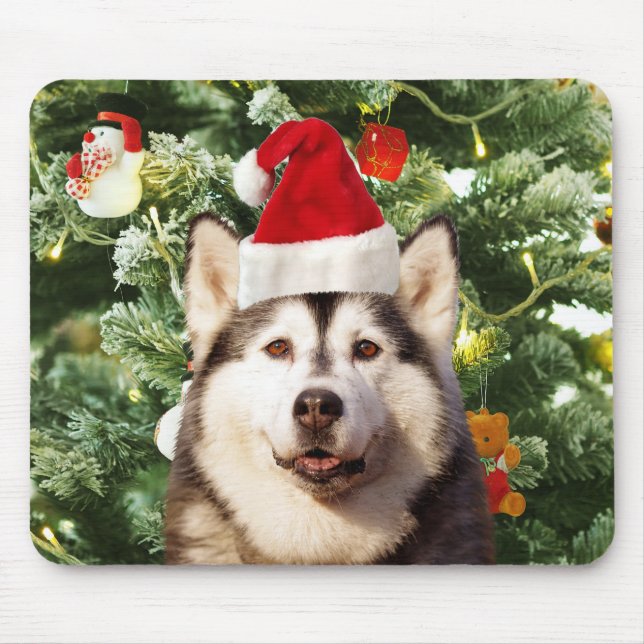Mousepad Canteiro de Árvores de Natal Siberian Husky Snowma (Frente)