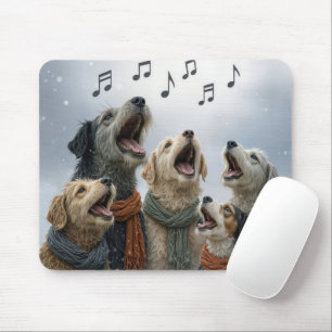 Mousepad Cantores de Natal Caninos em Flocos de Neve