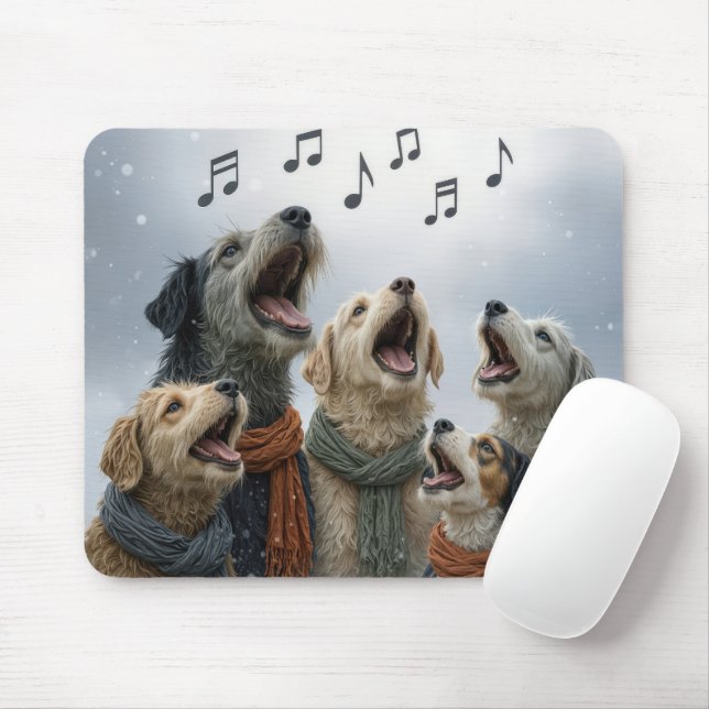 Mousepad Cantores de Natal Caninos em Flocos de Neve (Com mouse)