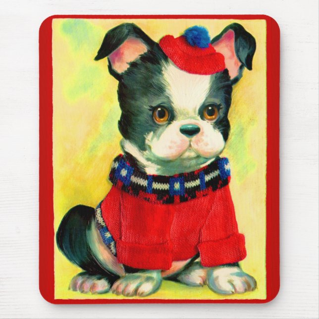 Mousepad cão adorável com chapéu e suéter (Frente)