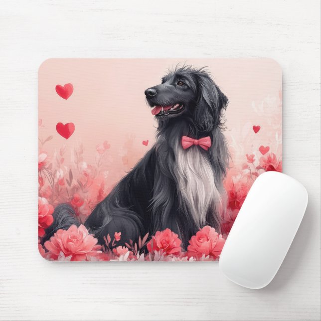 Mousepad Cão Afegão com Rosas - Dia dos Namorados  (Com mouse)