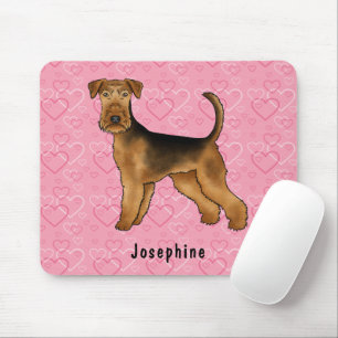 Mousepad Cão Airedale Terrier Amor Com Padrão de Coração Ro