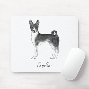 Mousepad Cão Basenji Preto e Branco com Nome Personalizado