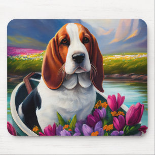 Mousepad Cão Basset Hound em uma Paddle: Uma Aventura Cênic