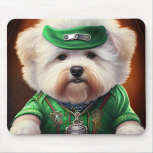 Mousepad Cão Bichon Frisé Dirigindo Bicicleta Dia de São Pa