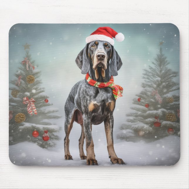 Mousepad Cão Bluetick Coonhound na Neve Natal (Frente)
