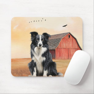 Mousepad Cão Border Collie e Rancho do Celeiro Vermelho
