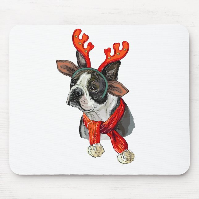 Mousepad Cão Boston terrier de Natal (Frente)