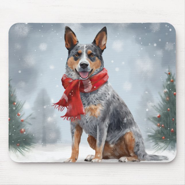 Mousepad Cão Bovino Australiano na Neve Natal  (Frente)