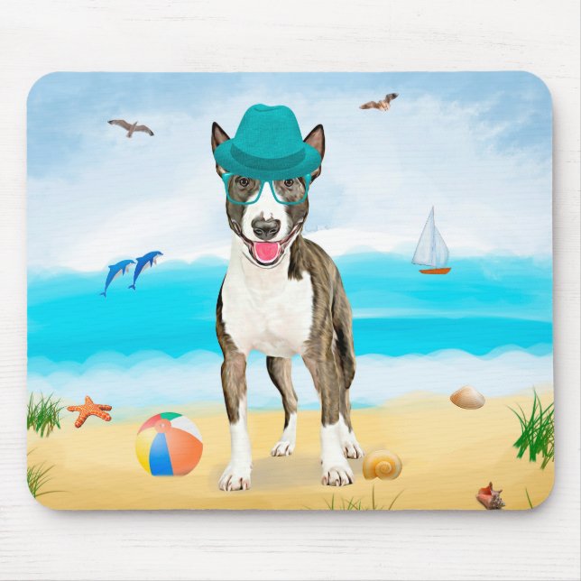 Mousepad Cão Bull Terrier na Praia (Frente)