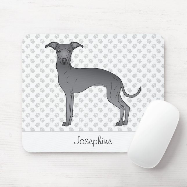 Mousepad Cão Cachorro De Greyhound Azul Italiano Com Nome P (Com mouse)