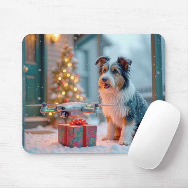 Mousepad Cão com Drone e Presente de Feriado (Com mouse)