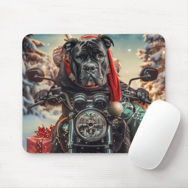 Mousepad Cão Corso Andando de Motocicleta Natal  (Com mouse)