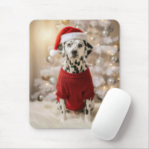 Mousepad Cão Dálmata Vestindo uma Suéter Vermelha de Natal