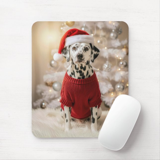 Mousepad Cão Dálmata Vestindo uma Suéter Vermelha de Natal (Com mouse)