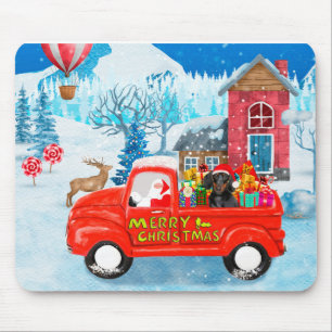 Mousepad Cão de Dachshund na Neve dos Caminhões de Natal