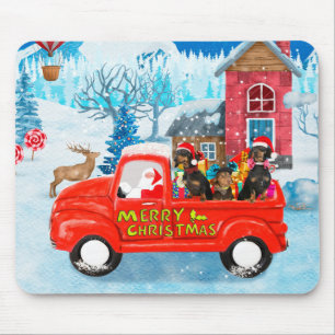 Mousepad Cão de Dachshund na Neve dos Caminhões de Natal