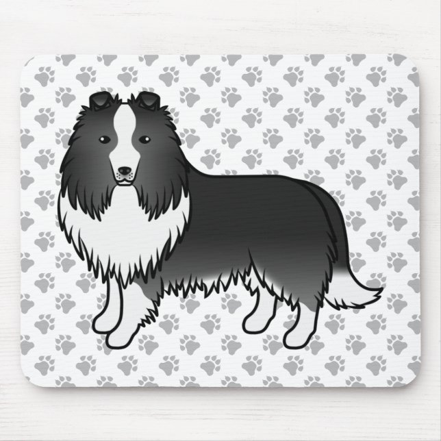 Mousepad Cão de desenho animado Shetland Sheepdog Bi-Preto  (Frente)