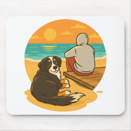 Mousepad Cão de Montanha Bernês Companheiro de Praia ao Pôr