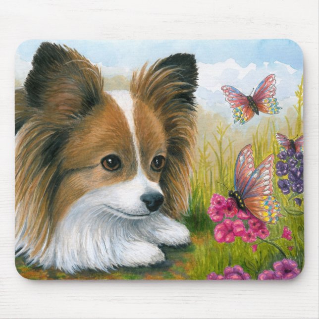 Mousepad Cão de Papillon do cão 123 com borboletas (Frente)