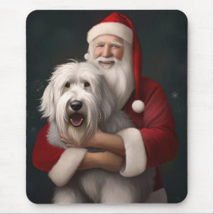 Mousepad Cão de Pastoreio Inglês Antigo com Papai Noel Fest