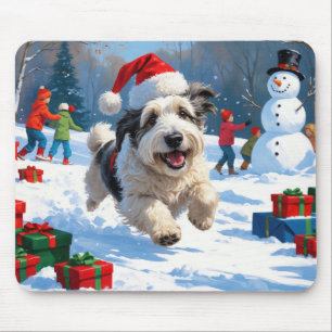 Mousepad Cão de Pastoreio Inglês Antigo Correndo na Neve Ch