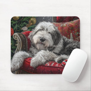 Mousepad Cão de Pastoreio Inglês Antigo Natal Festivo