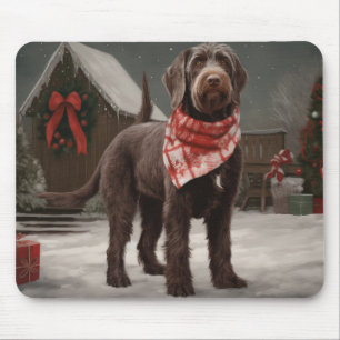Mousepad Cão de Pontaria de Pelo Cabeludo na Neve Natal