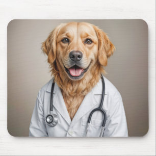 Mousepad Cão de Raça Retriever Dourado Vestindo Jaleco Bran