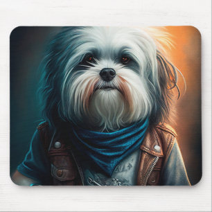 Mousepad Cão do Havanês na pintura digital de bicicleta