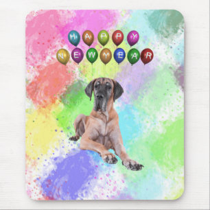 Mousepad Cão Dogue Alemão Desejando Feliz Ano Novo