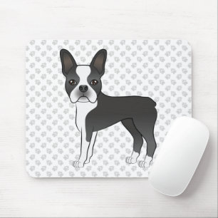Mousepad Cão e patas de Cartoon Black and White Boston Terr