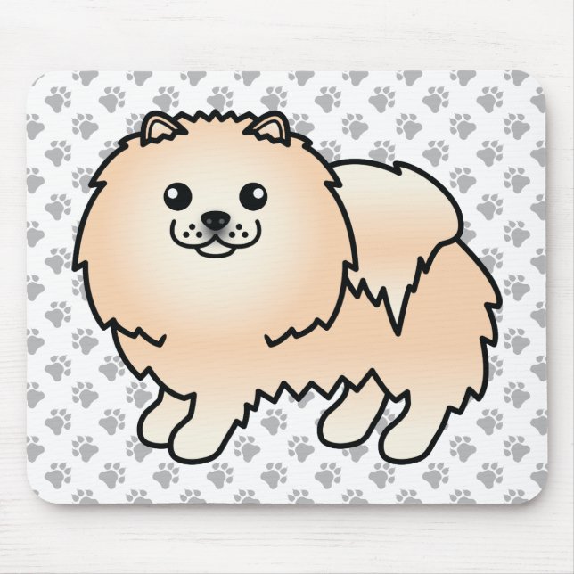 Mousepad Cão e patas de cartoon canino creme Pomeraniano (Frente)
