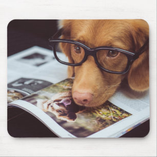 Mousepad Cão esperto com vidros em um livro