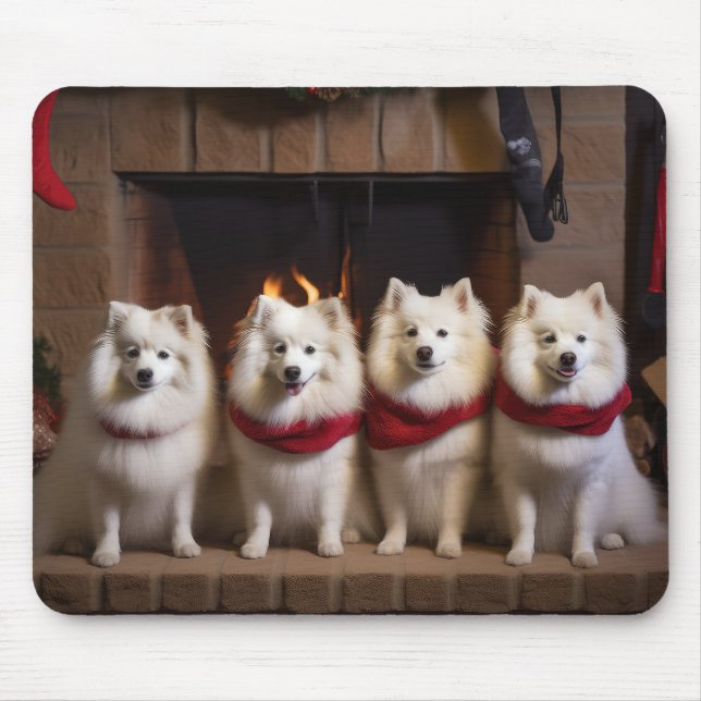Mousepad Cão Esquimó Americano junto à Lareira Natal (Frente)