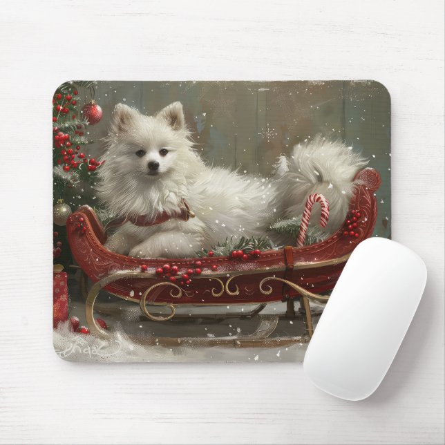 Mousepad Cão Esquimó Americano Natal Festivo (Com mouse)