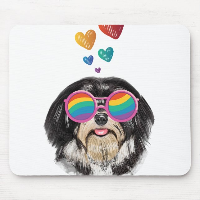 Mousepad Cão Havanês com Corações Dia dos Namorados  (Frente)
