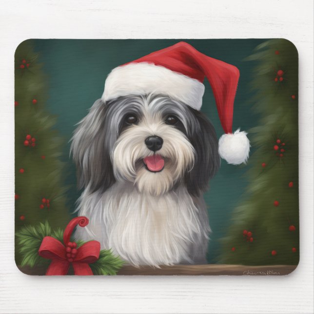 Mousepad Cão Havanês na Neve Natal (Frente)
