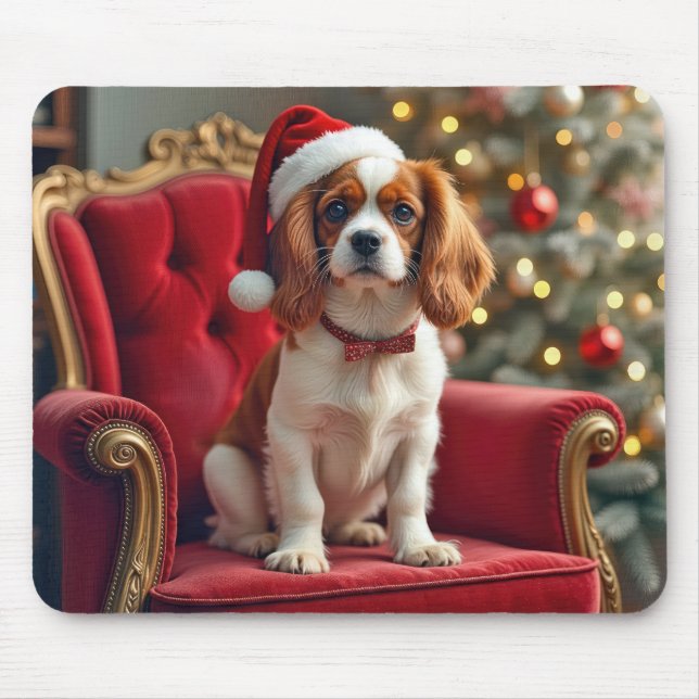 Mousepad Cão King Charles Spaniel de Natal em uma Cadeira V (Frente)