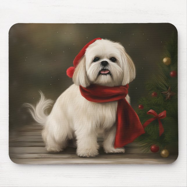 Mousepad Cão Lhasa Apso na Neve Natal (Frente)