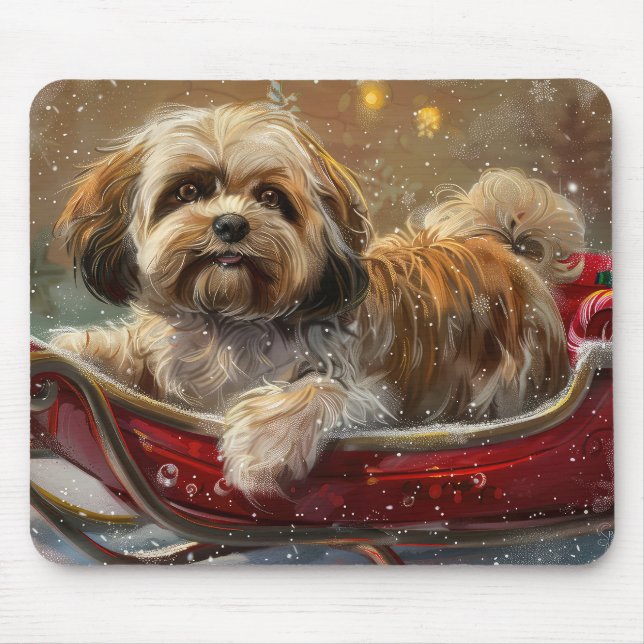 Mousepad Cão Lhasa Apso Natal Festivo (Frente)
