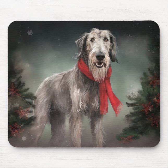 Mousepad Cão lobo na neve de Natal (Frente)