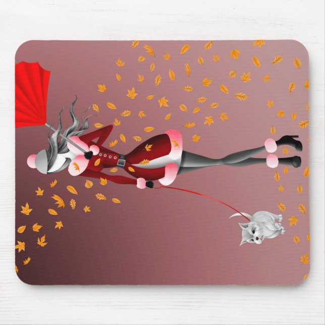 Mousepad Cão passeando folhas de outono Vermelho (Frente)