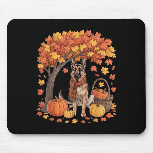 Mousepad Cão Pastor Alemão Cachecol de Outono Abóbora Outon (Frente)