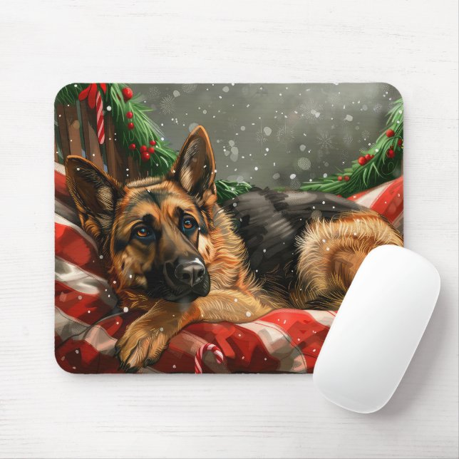 Mousepad Cão Pastor Alemão Natal Festivo (Com mouse)