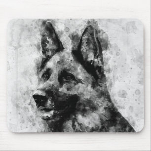 Mousepad Cão Pastor Alemão Preto e Branco Aquarela