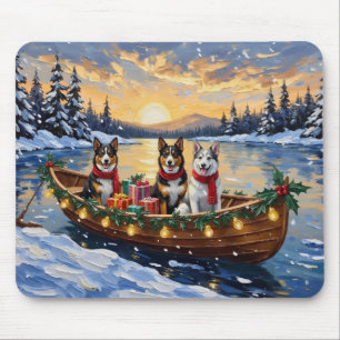 Mousepad Cão Pastor Australiano no barco de Natal